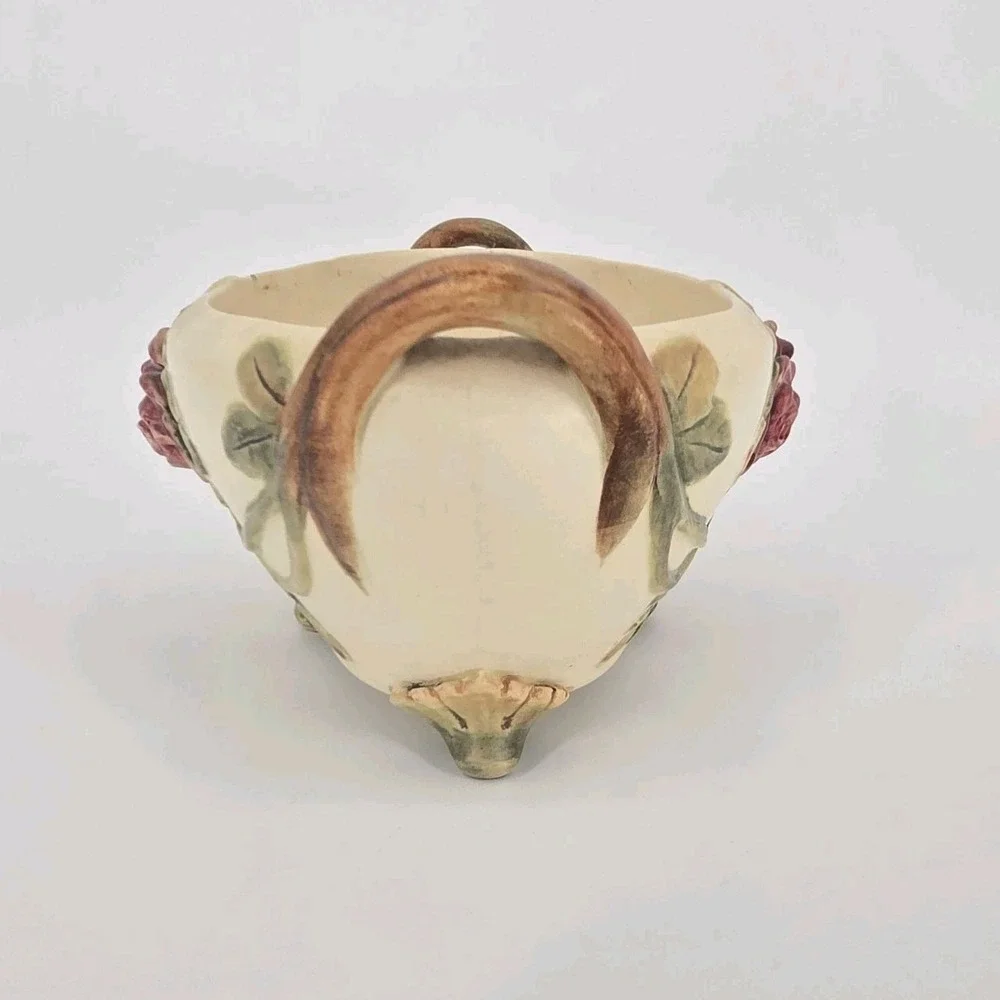 Antique Weller Roma Rose Pottery Oval Console Bowl Planter Applied Roses 11in OH